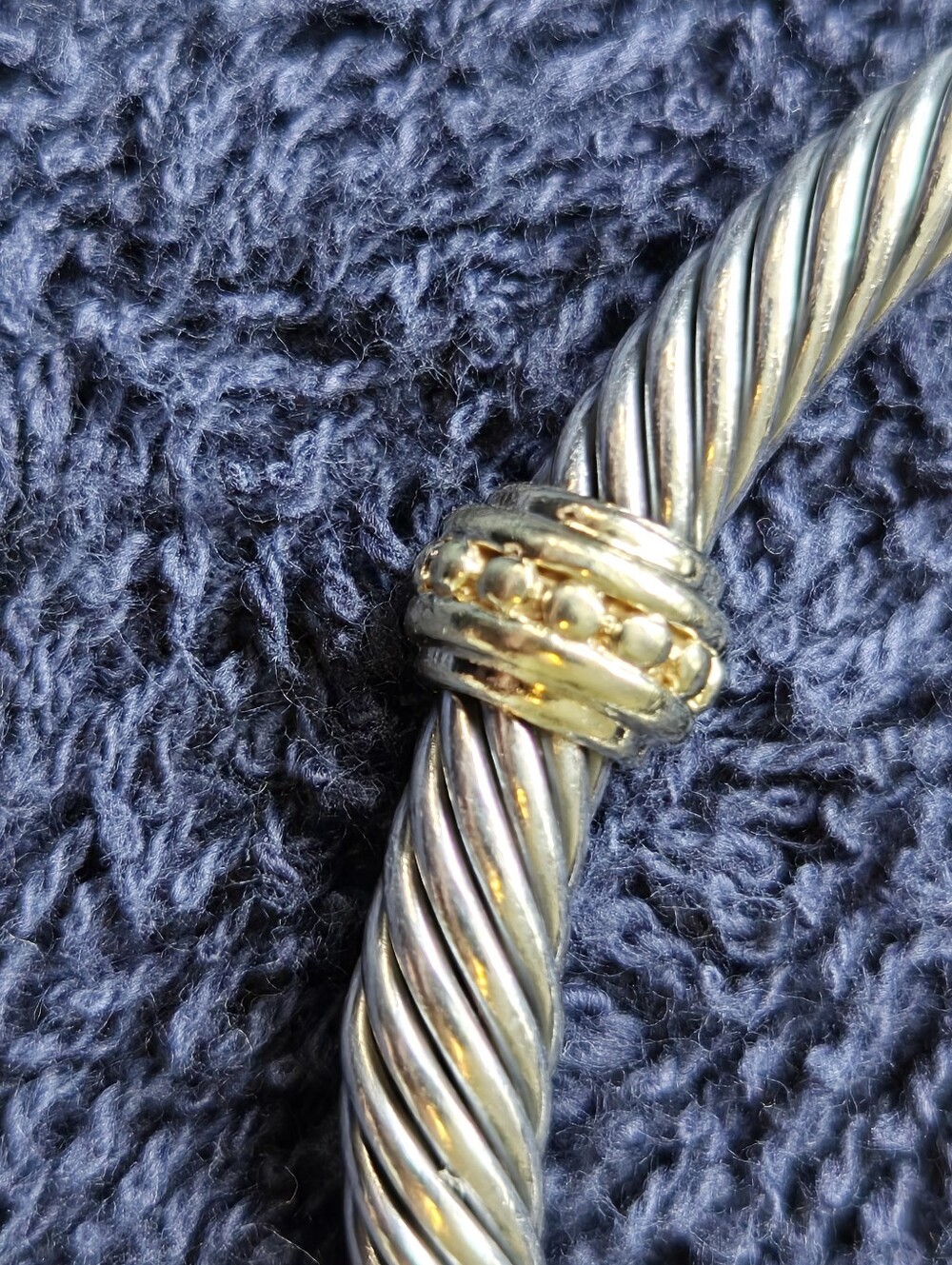 David Yurman Cable Classic Cuff Beaded Spacer Bracelet Sterling Silver 14K Gold - Picture 2 of 5